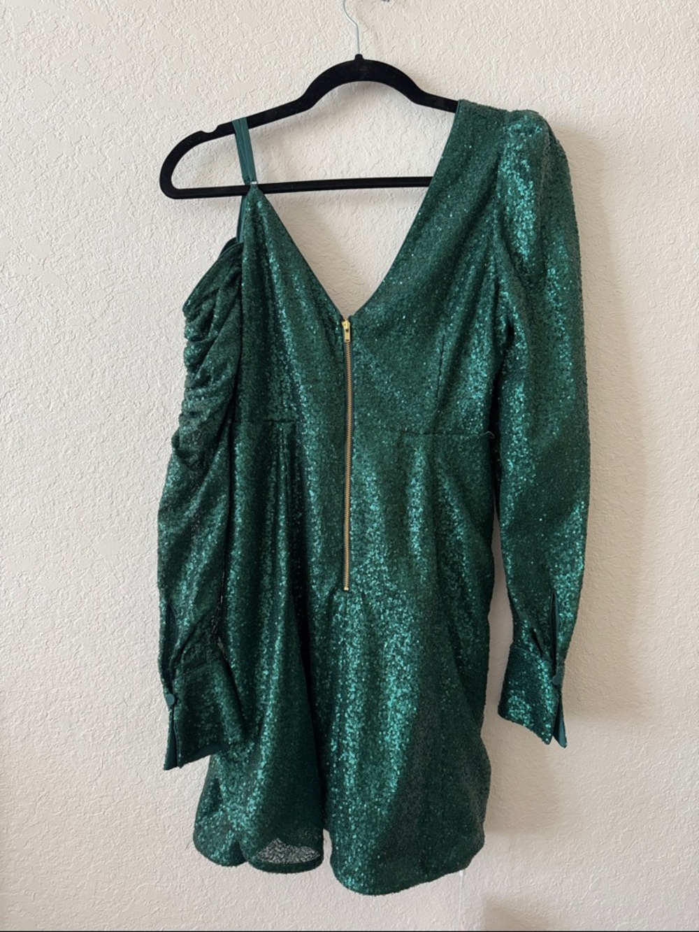 NWT - Size 2 - Self-Portrait Emerald Green Sequin One-Shoulder Mini Dress - Picture 4 of 4